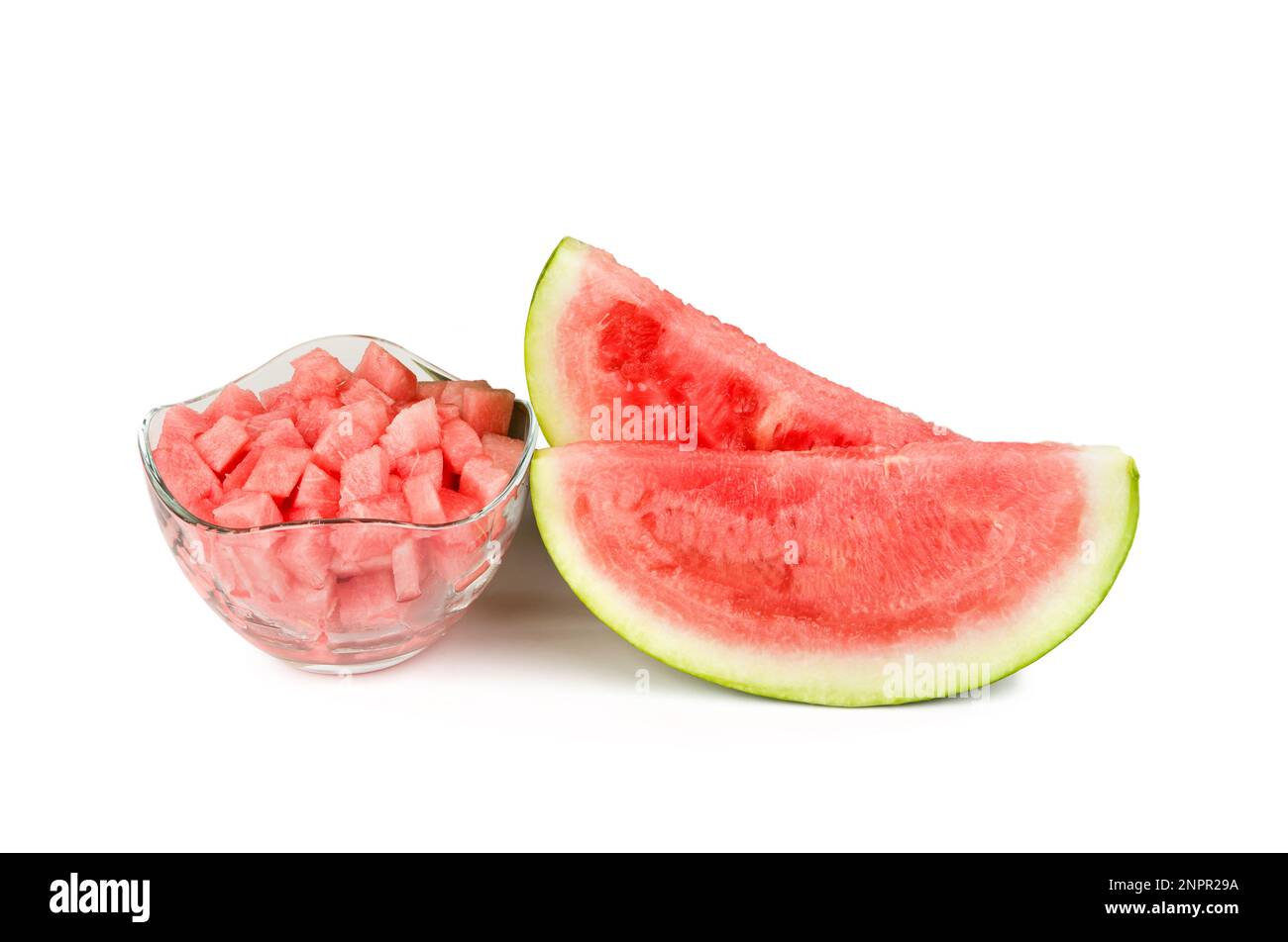 Ripe red watermelon slices isolated on white background Stock Photo - Alamy