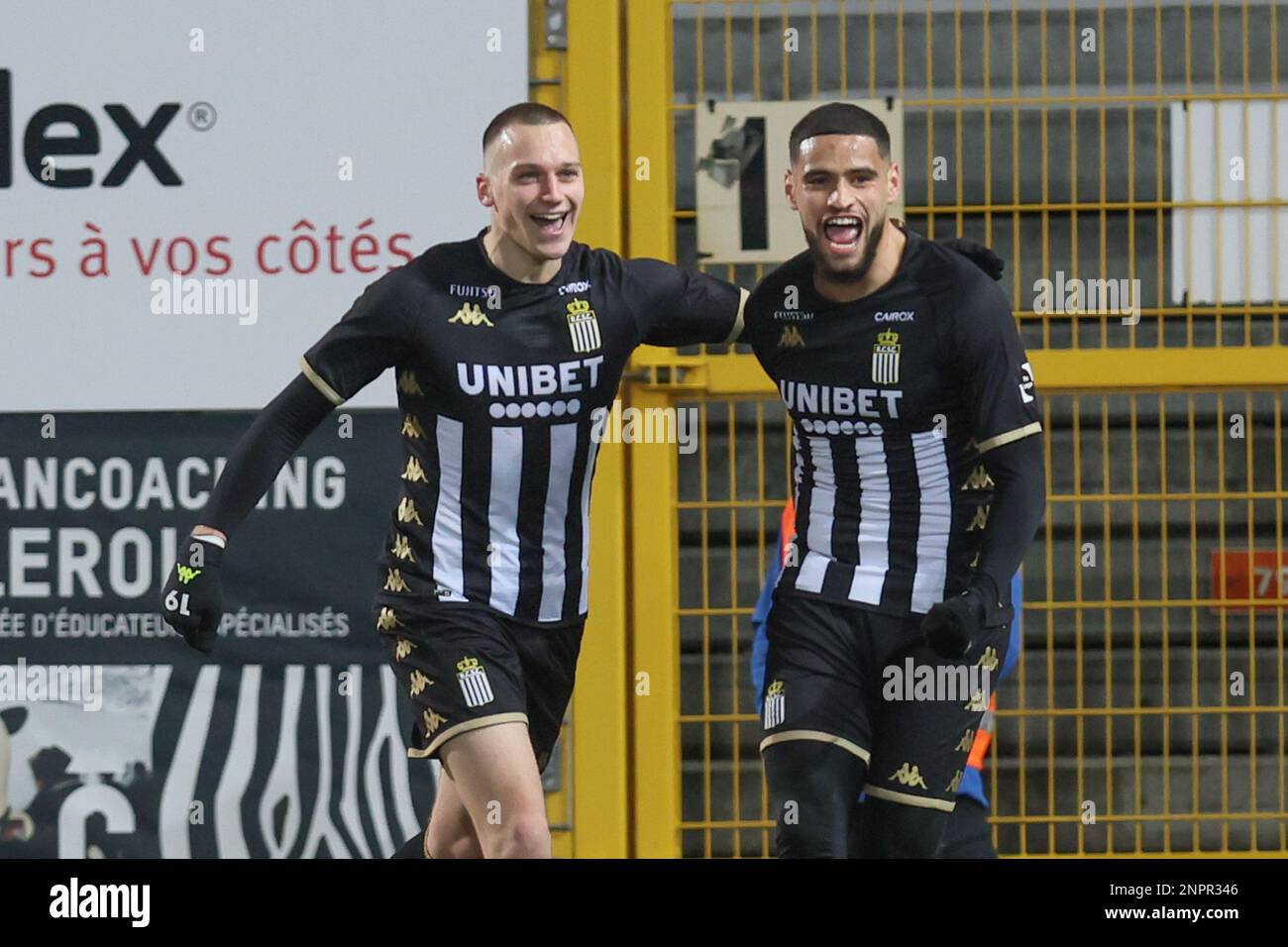 Charleroi's Adem celebrates after scoring during a soccer match