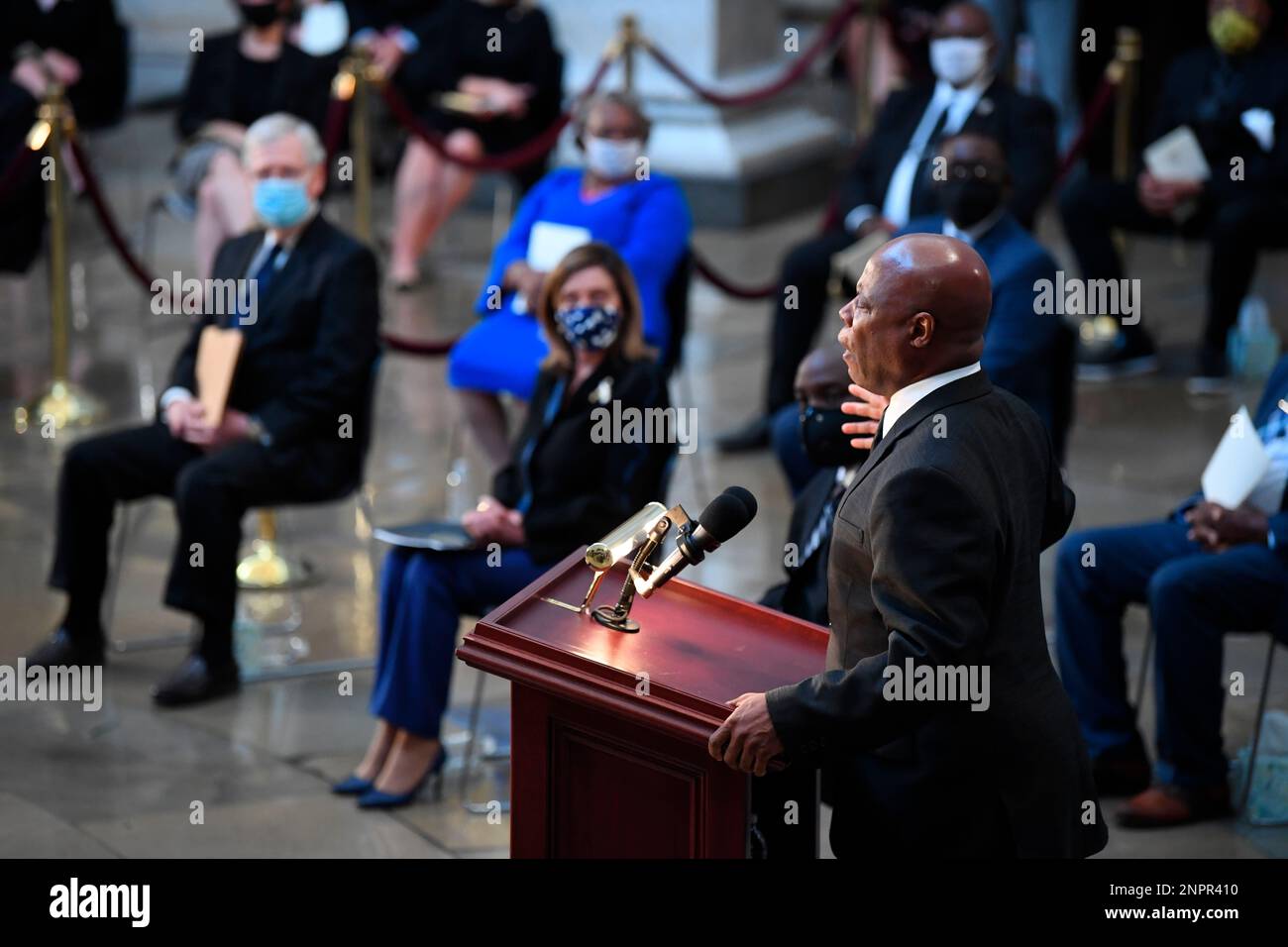 Rev. Wintley Phipps sings during a memorial service for Rep. John Lewis