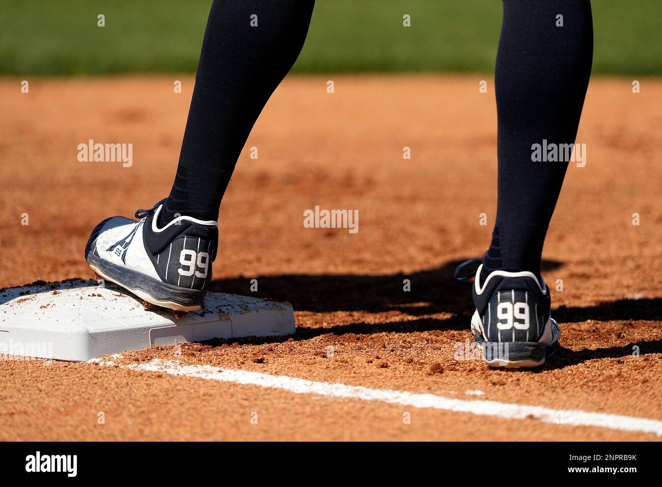 New York Yankees' Aaron Judge (99) stands at first base during the ...
