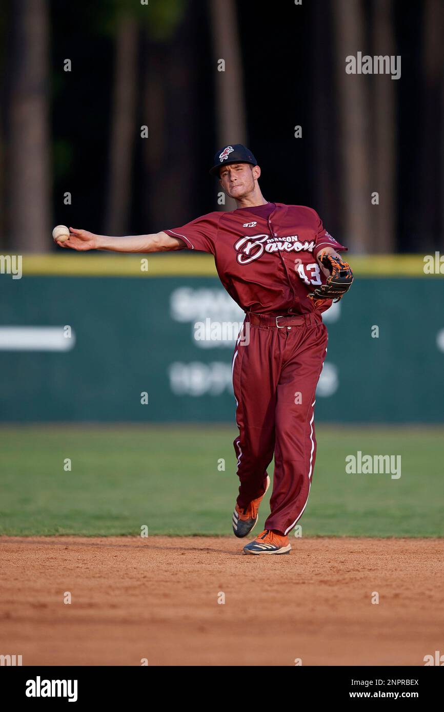 Macon Bacon second baseman Trevor Austin (43) during a Coastal Plain League  game against the Savannah