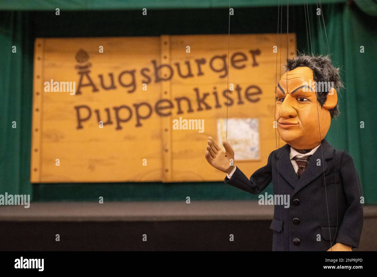 Augsburg, Germany. 26th Feb, 2023. A puppet representing Markus Söder