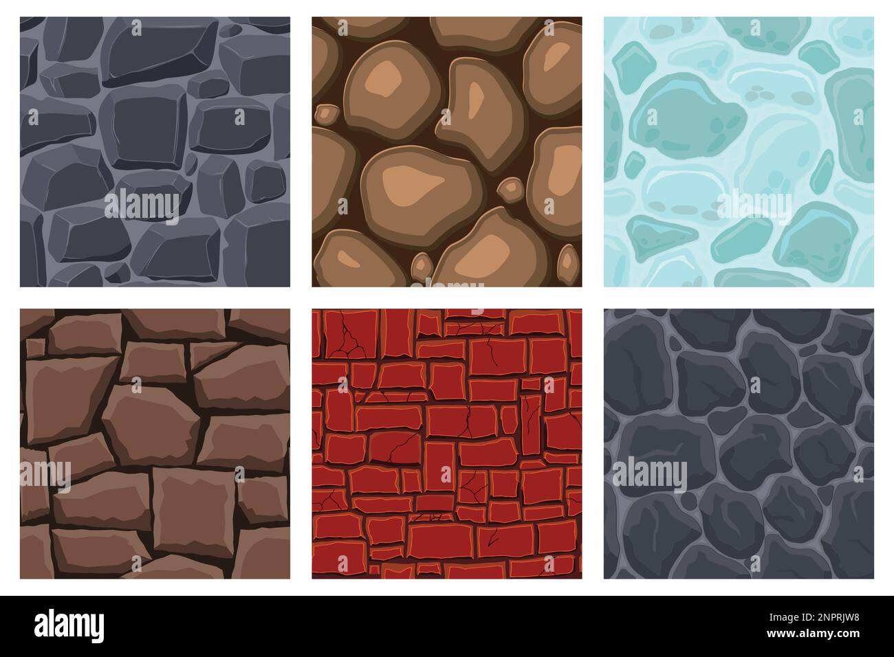 Cartoon game textures, lava, ice, rocks and brick, dirt and ground ...
