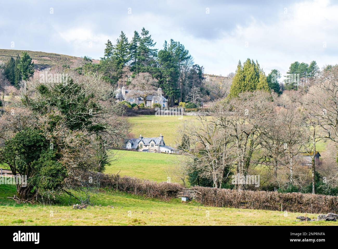English Village, Farms and Fields, Dartmoor Park, Devon, England