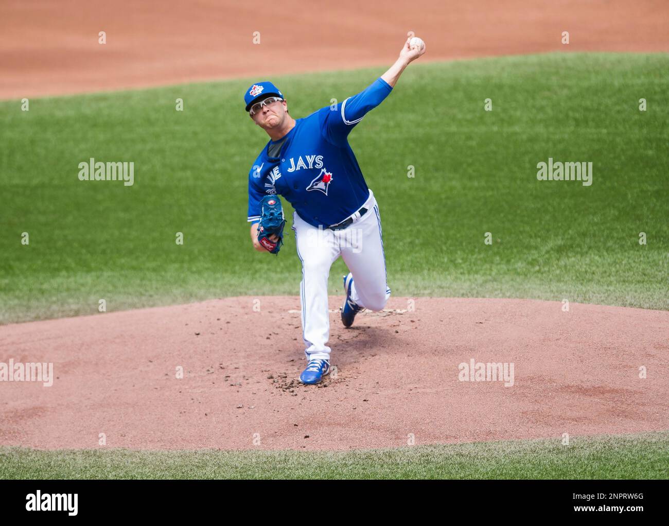 Toronto Blue Jays starting pitcher Trent Thornton (57) works during MLB