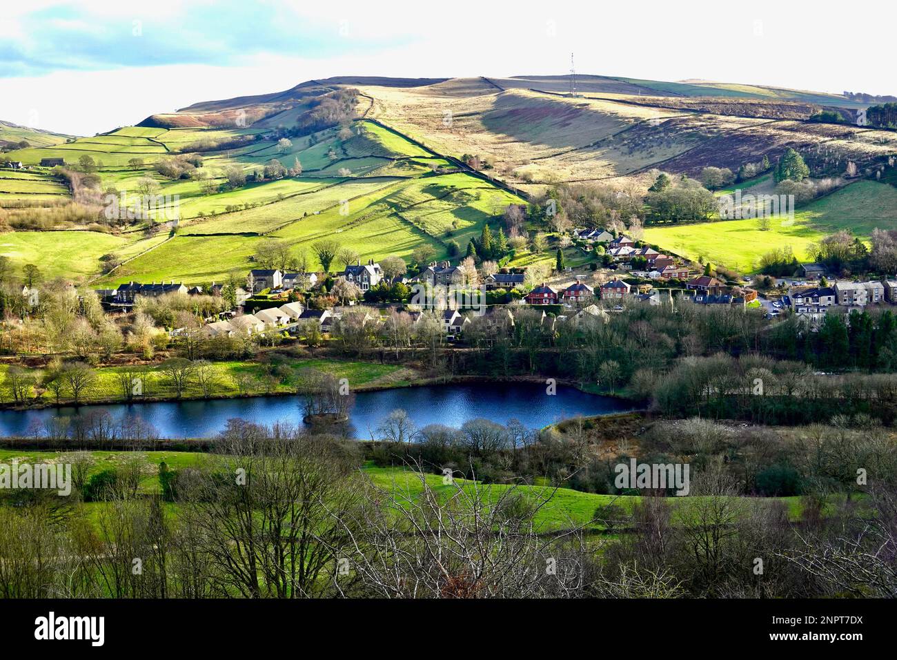 Birch Vale, Derbyshire, with the reservoir and hills Stock Photo Alamy