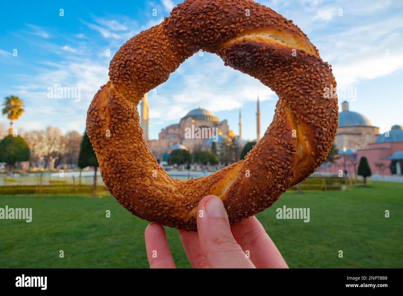 Istanbul photo. Turkish Bagel aka Simit and Hagia Sophia. Travel to