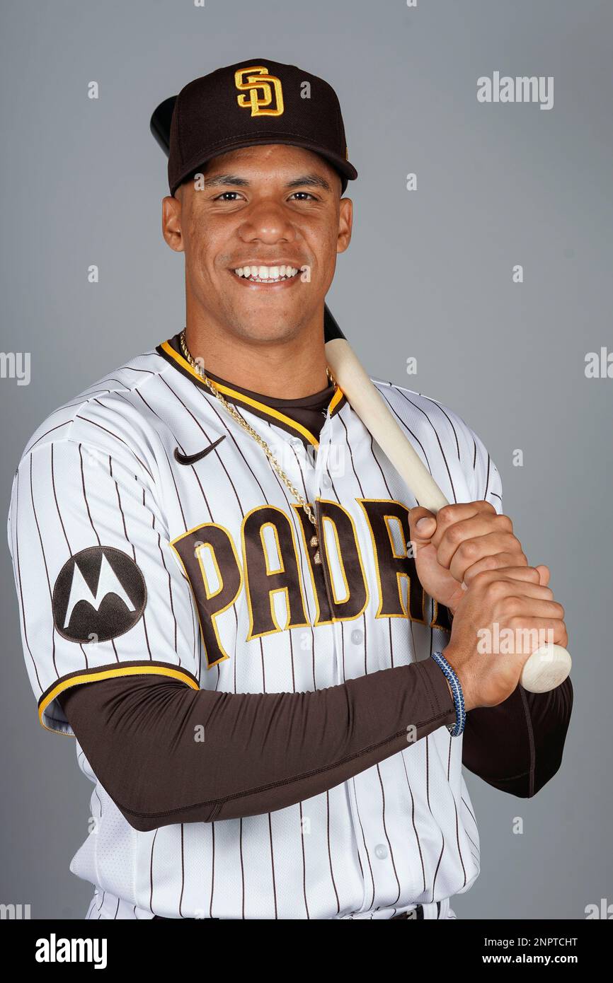 This is a 2023 photo of Juan Soto of the San Diego Padres baseball team.  This image reflects the San Diego Padres active roster as of Thursday, Feb.  24, 2023, when this