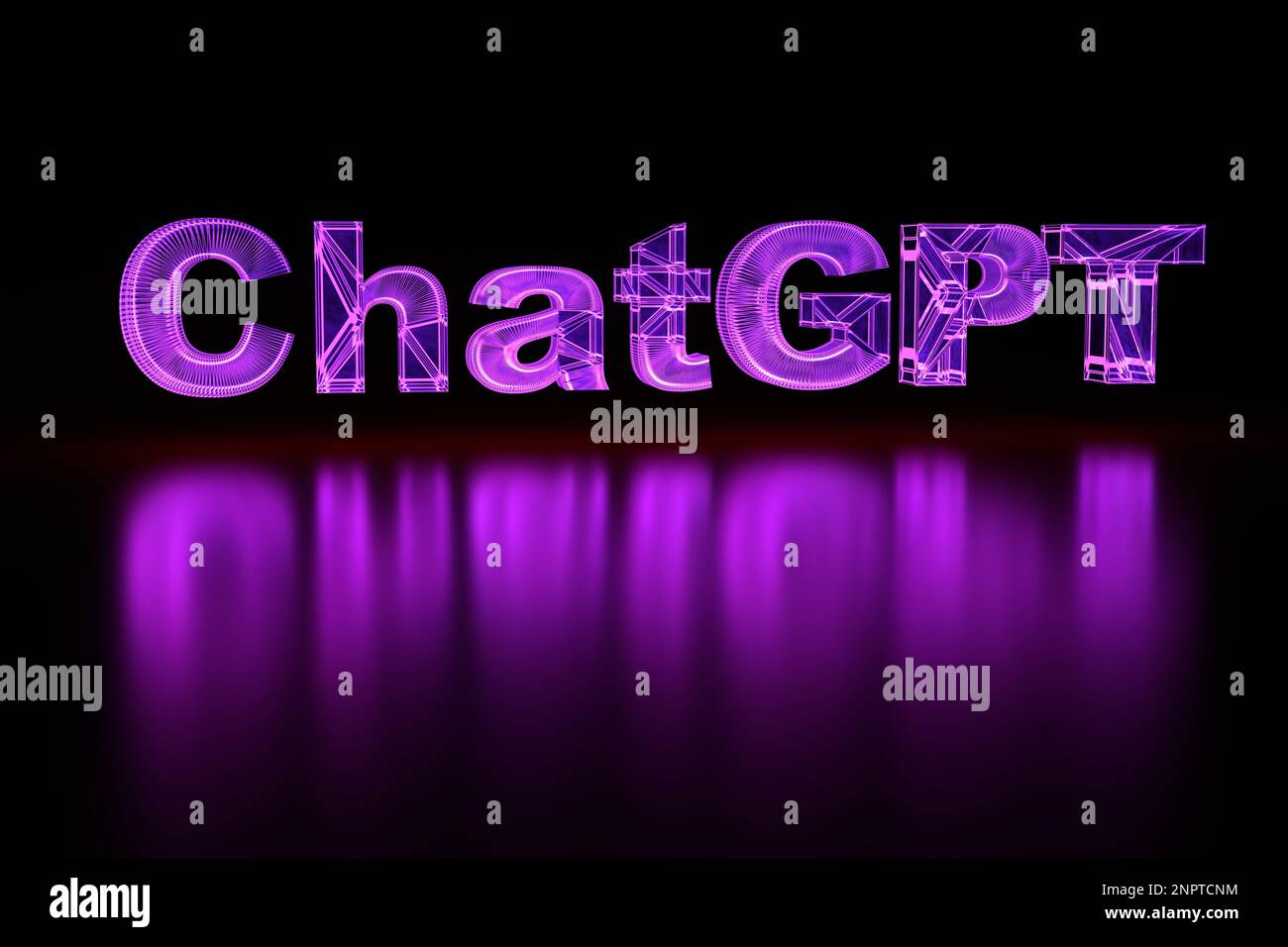 February 20, 2023- Caen, France: An inscription made of neon glowing letters in purple - chatGPT. 3D render. Stock Photo