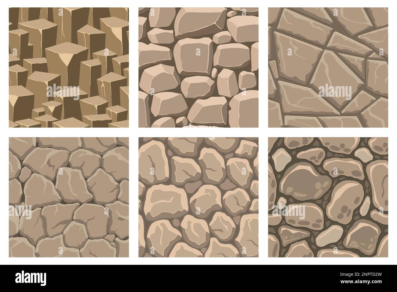 Cartoon game textures, rocks, dirt and ground surface seamless patterns ...