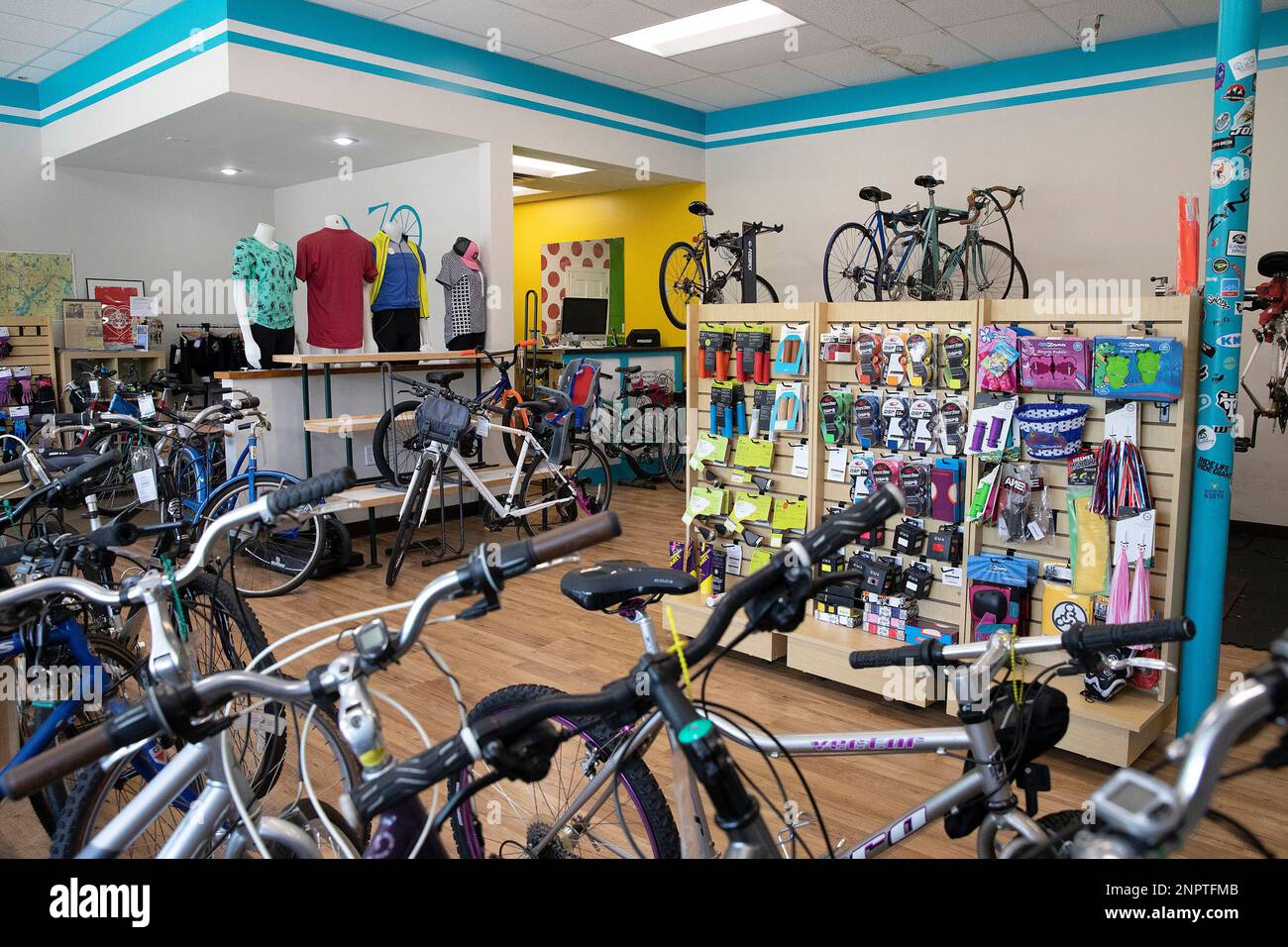 In this Wednesday, July 1, 2020, photo, bikes waiting to be tuned up