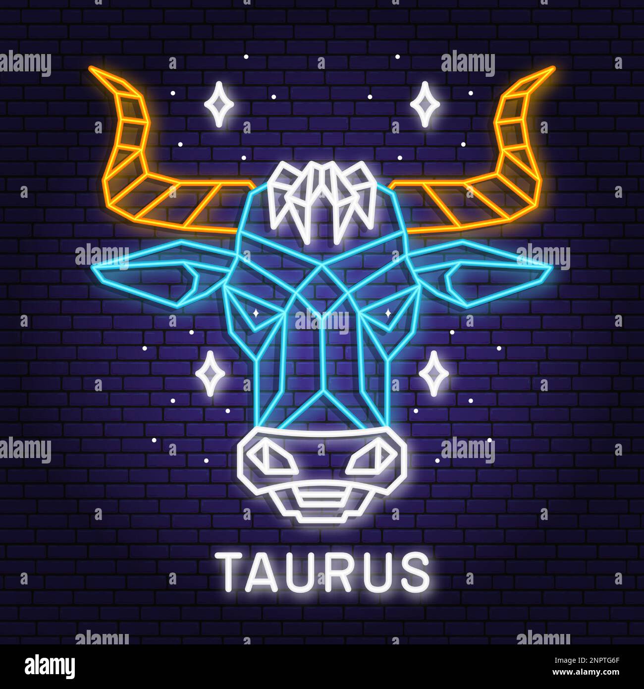 Zodiac astrology horoscope neon sign taurus linear design. Vector