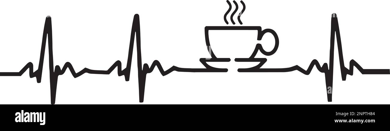 Vector illustration of cardiogram with coffee cup shape. Conceptual design vector. Coffee heartbeat. Stock Vector