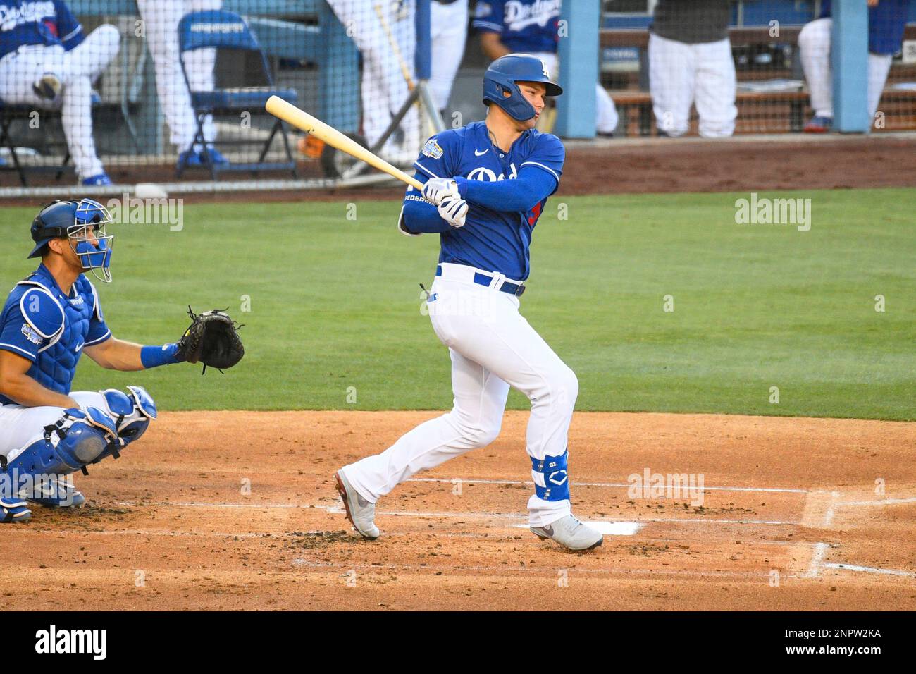 Los Angeles Dodgers left fielder Joc Pederson (31) swings at the