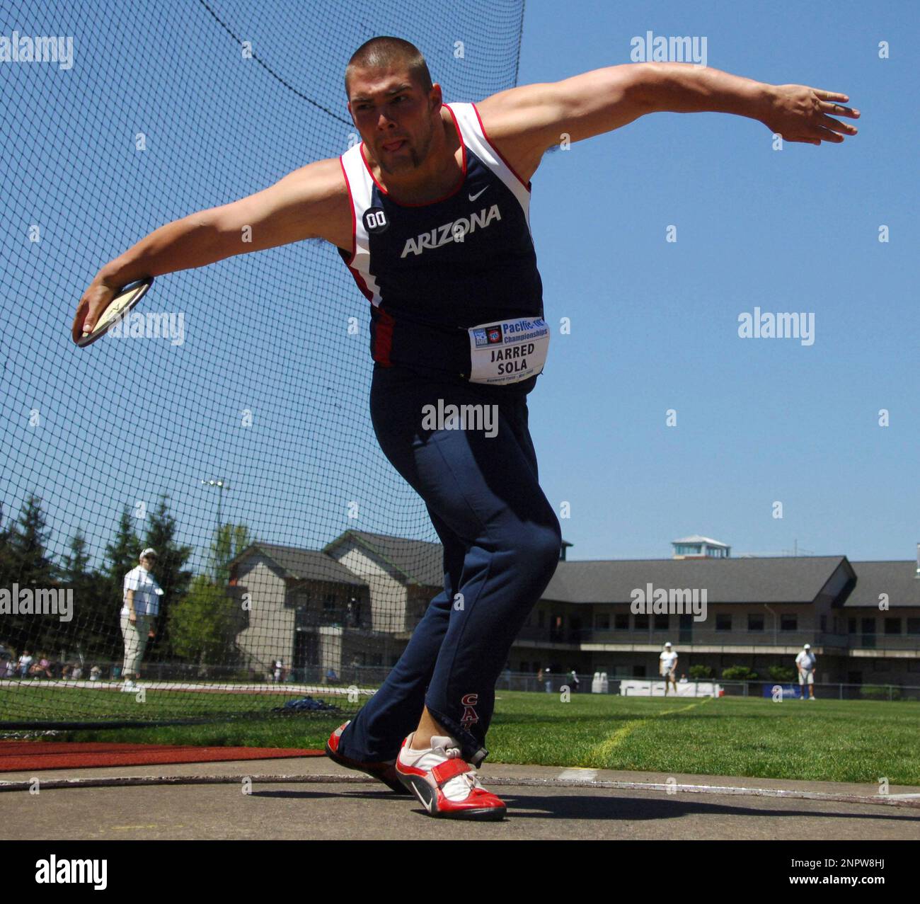 Jarred Sola of Arizona competes in the discus in the Pacific10