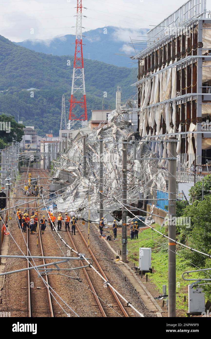 Scaffolds are collapsed at the construction site of new building of