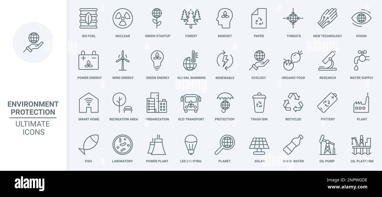 Green energy and ecology thin line icons set vector illustration ...