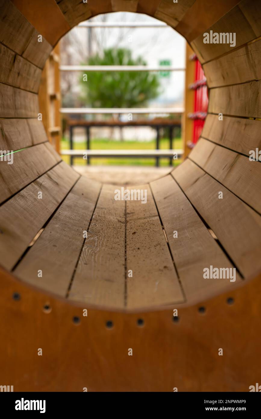 tunnel in modern playground from wood material ,children's playground