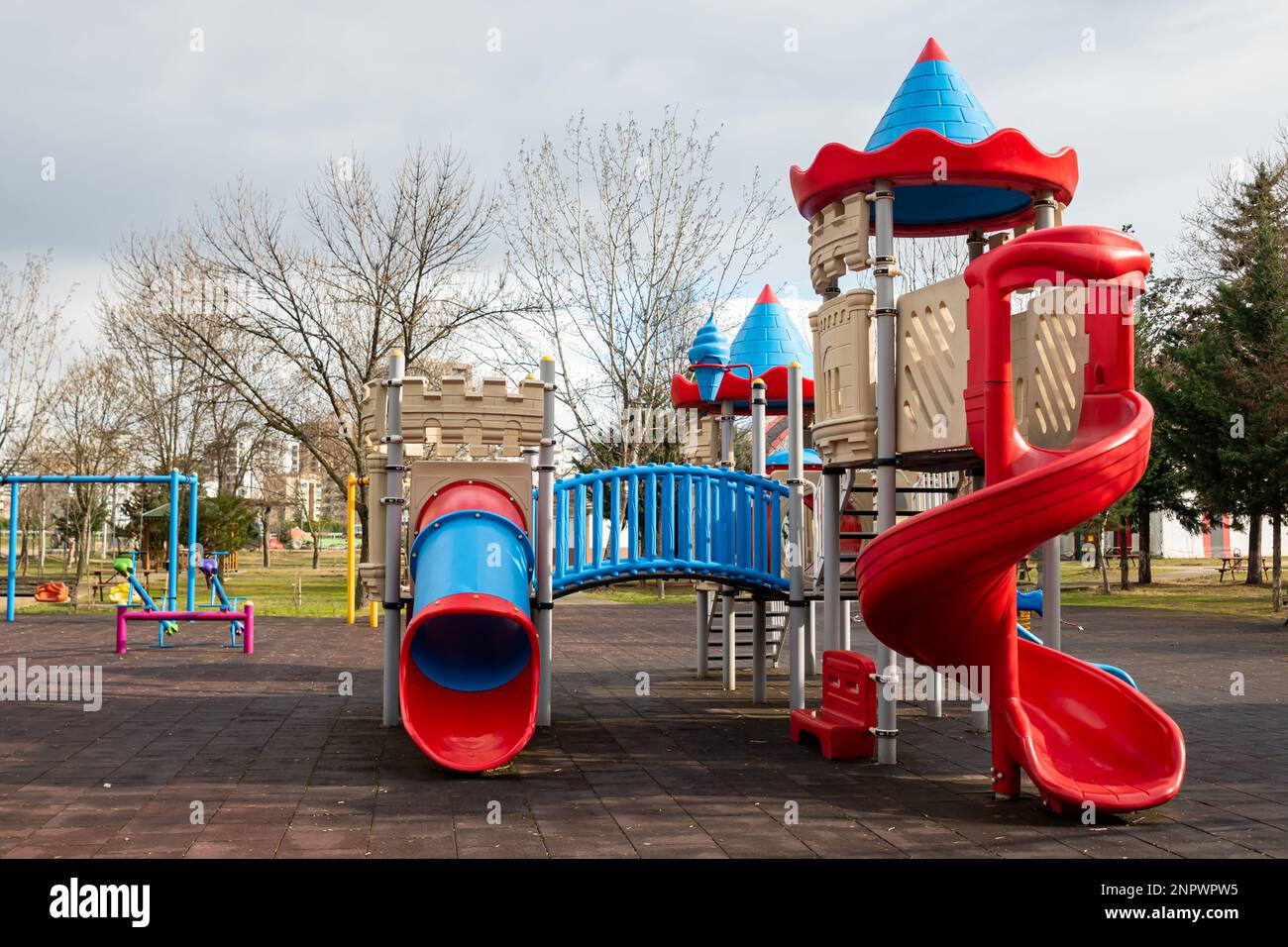 children's playground made of plastic material in the city , harmful