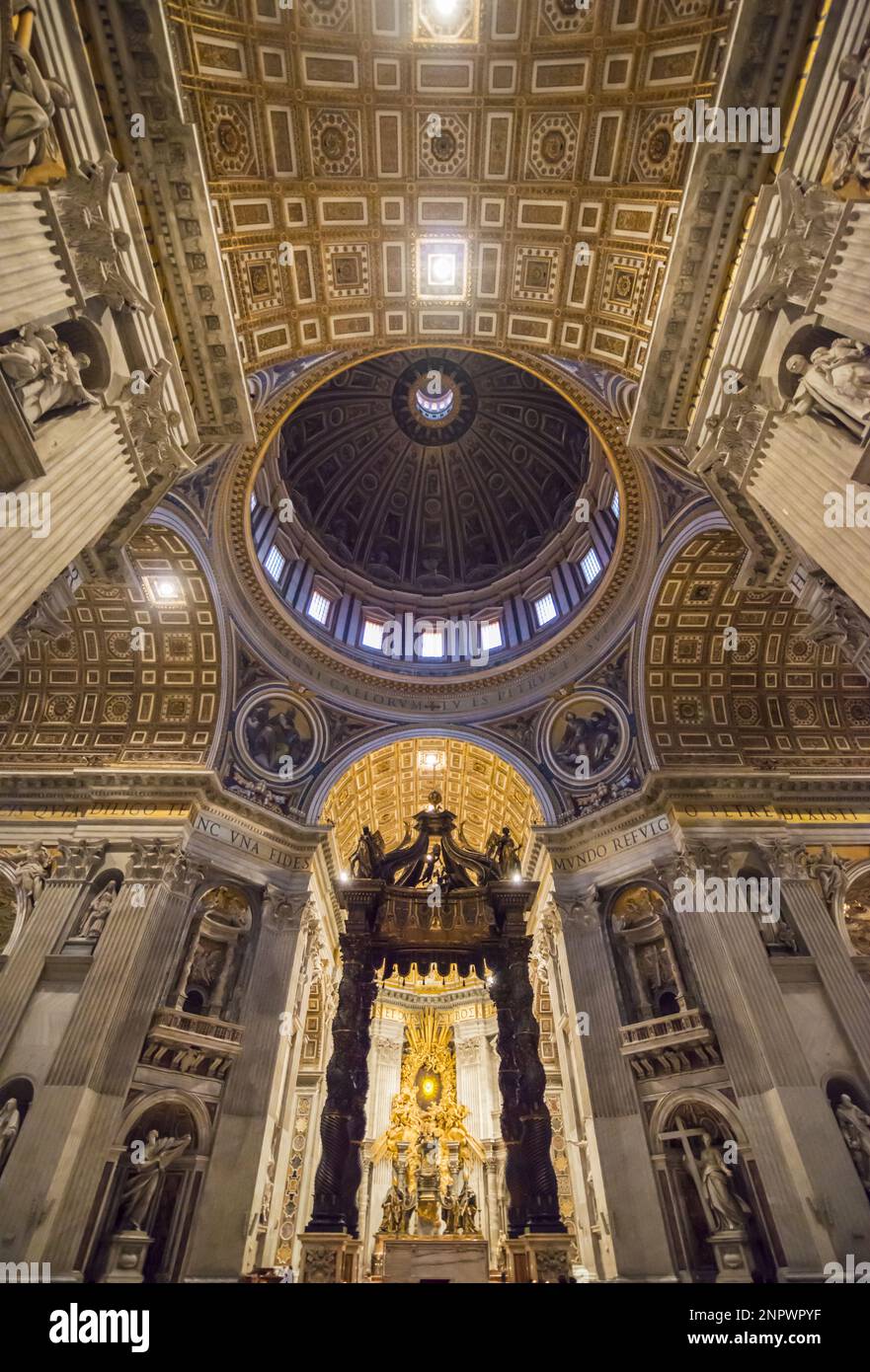 Inside Basilica of Saint Peter with Sunlight in Rome, Lazio in Italy. Stock Photo