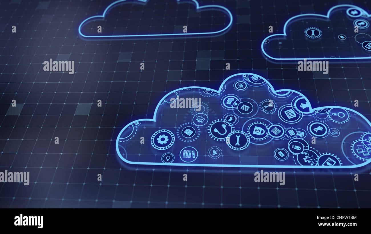 3D rendering the concept of cloud technologies and server data ...
