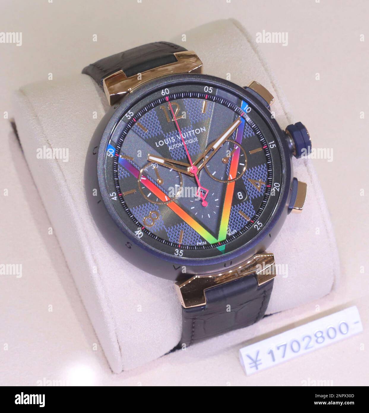 Louis Vuitton's wrist watch is displayed during a press preview at its  men's flagship store at Miyashita Park in Shibuya Ward, Tokyo on June 30,  2020, ahead of the opening on July