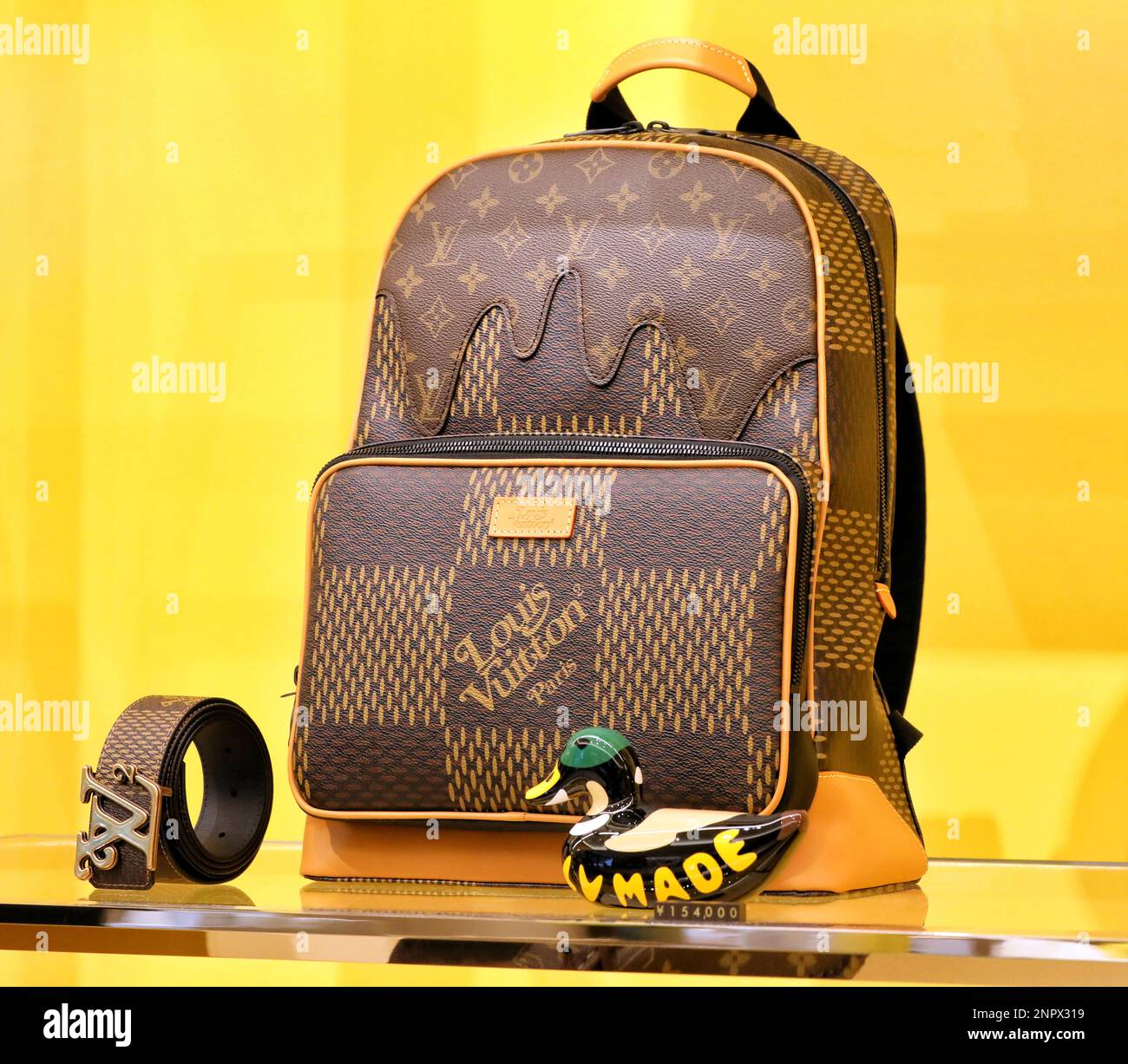 Louis Vuitton's wallet for men are displayed during a press preview at its  men's flagship store at Miyashita Park in Shibuya Ward, Tokyo on June 30,  2020, ahead of the opening on