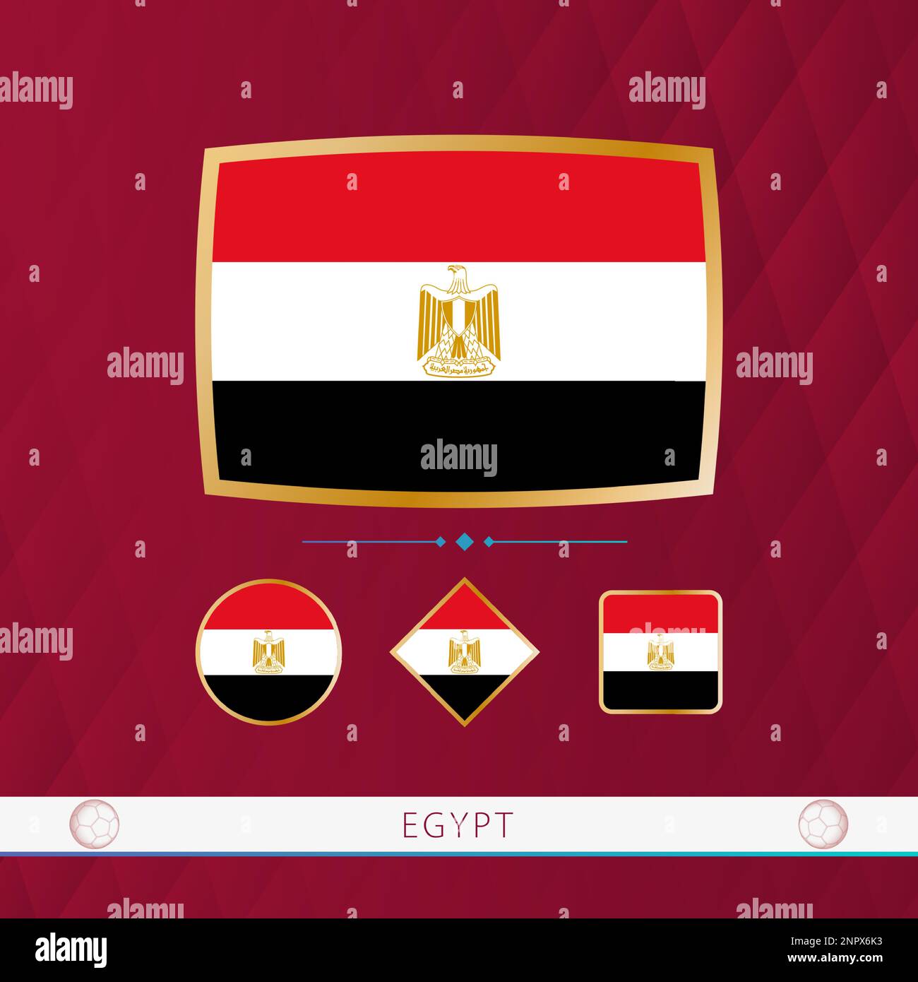 Set of Egypt flags with gold frame for use at sporting events on a