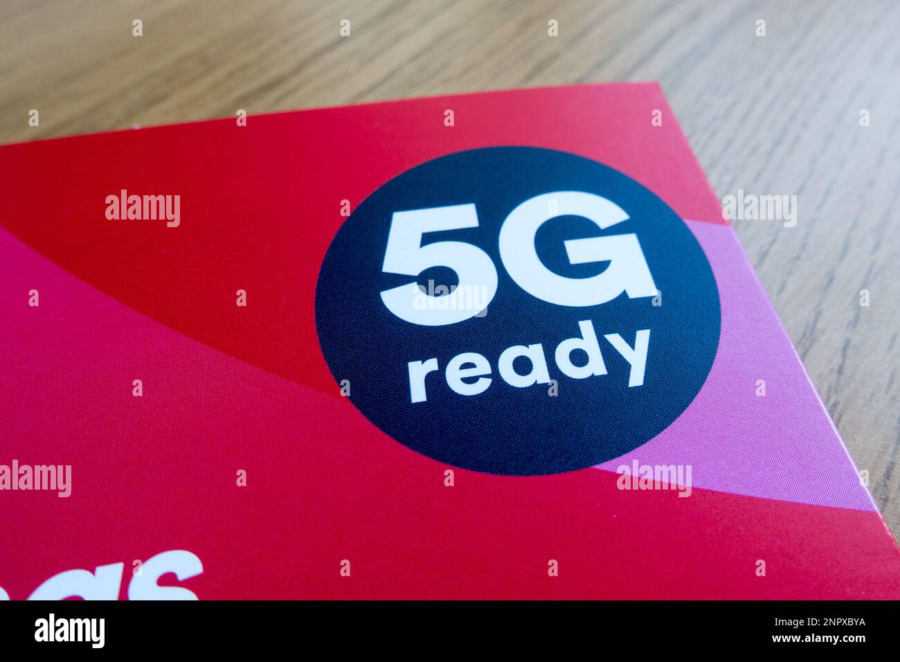 5G ready tag on a Mobile SIM delivery pack Stock Photo