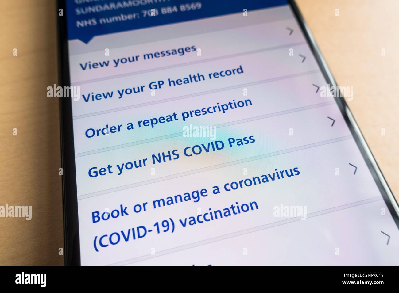 NHS health services on app Stock Photo