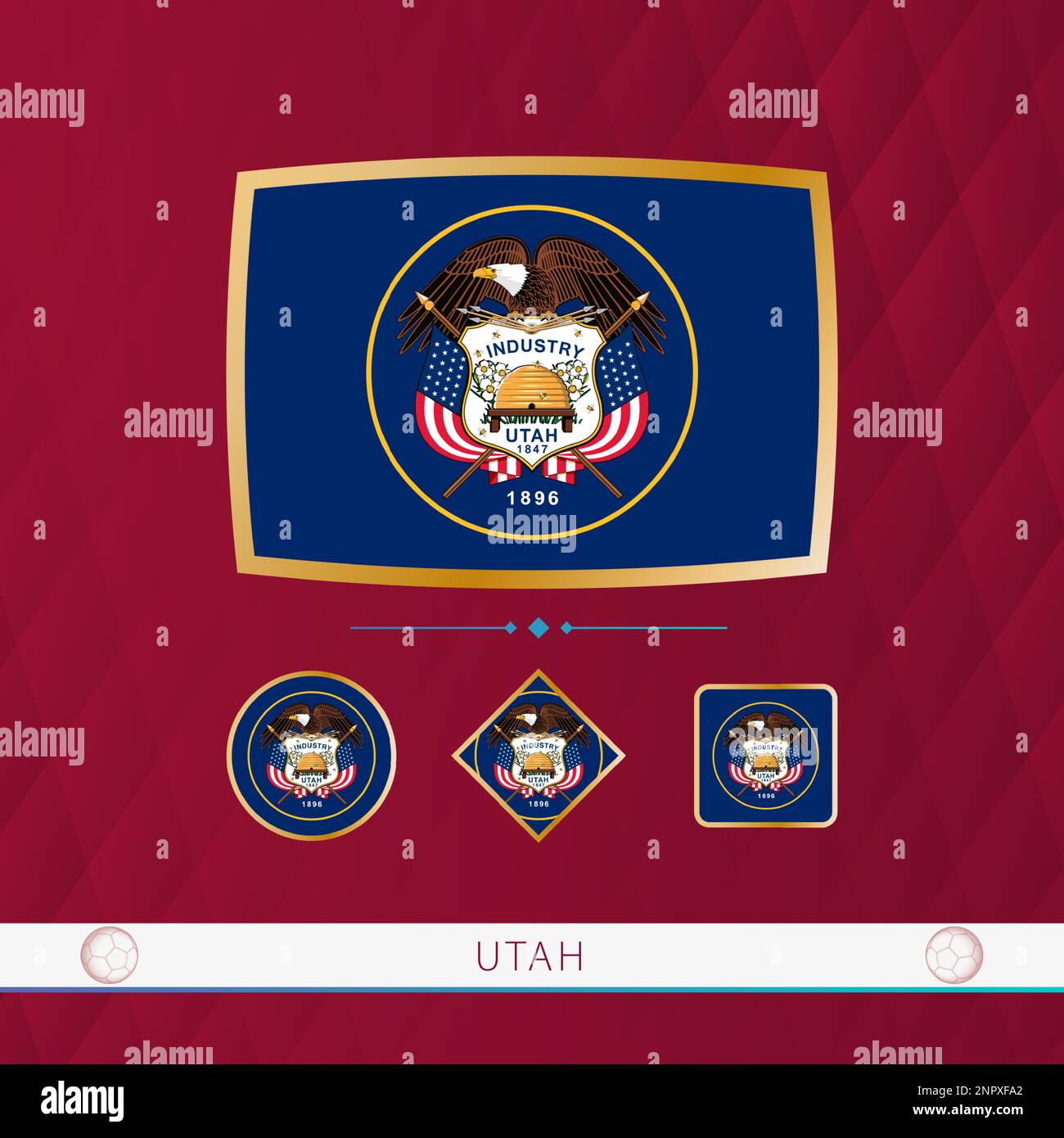 Set of Utah flags with gold frame for use at sporting events on a