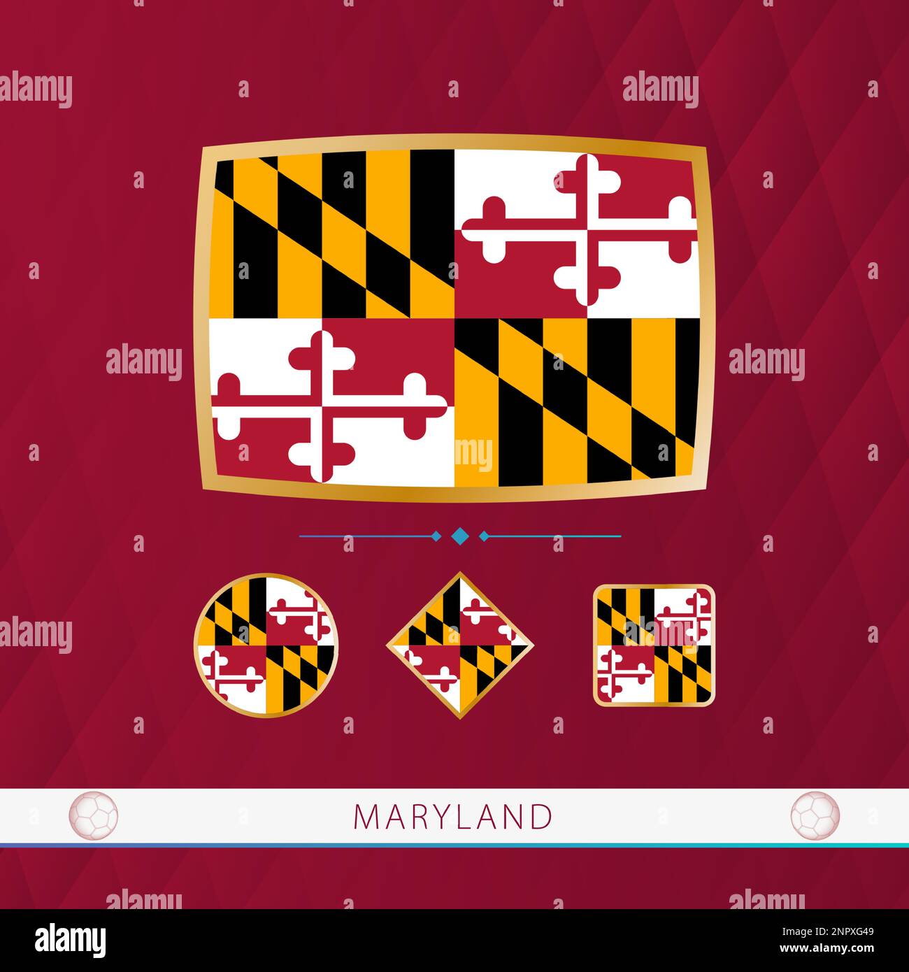 Set of Maryland flags with gold frame for use at sporting events on a