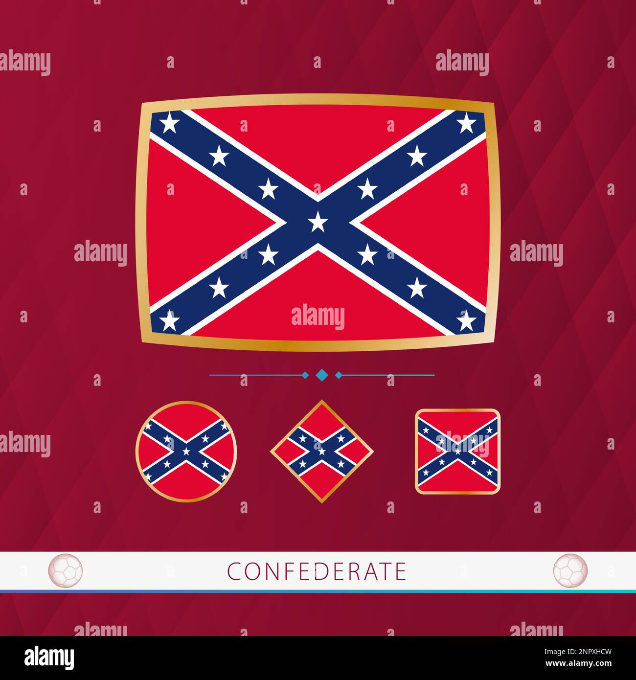 Set of Confederate flags with gold frame for use at sporting events on