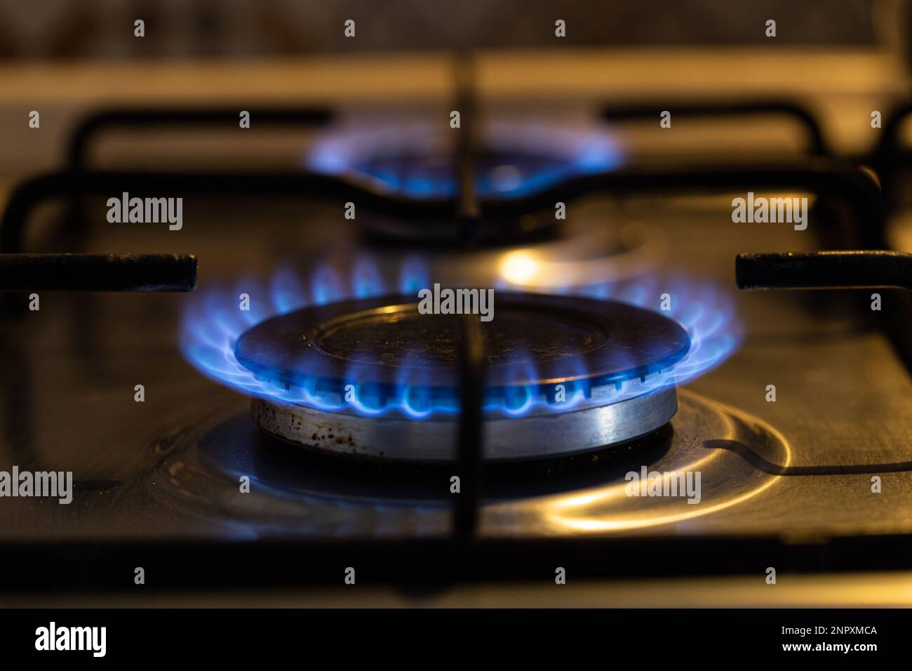 gas stove burner, Burning Gas Stove Hazardous Cooking Conditions Stock