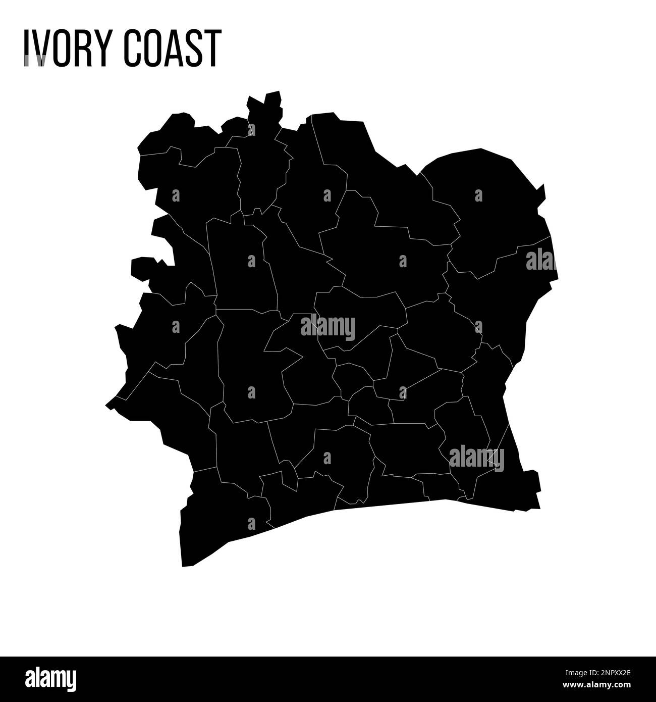 Ivory Coast political map of administrative divisions regions and
