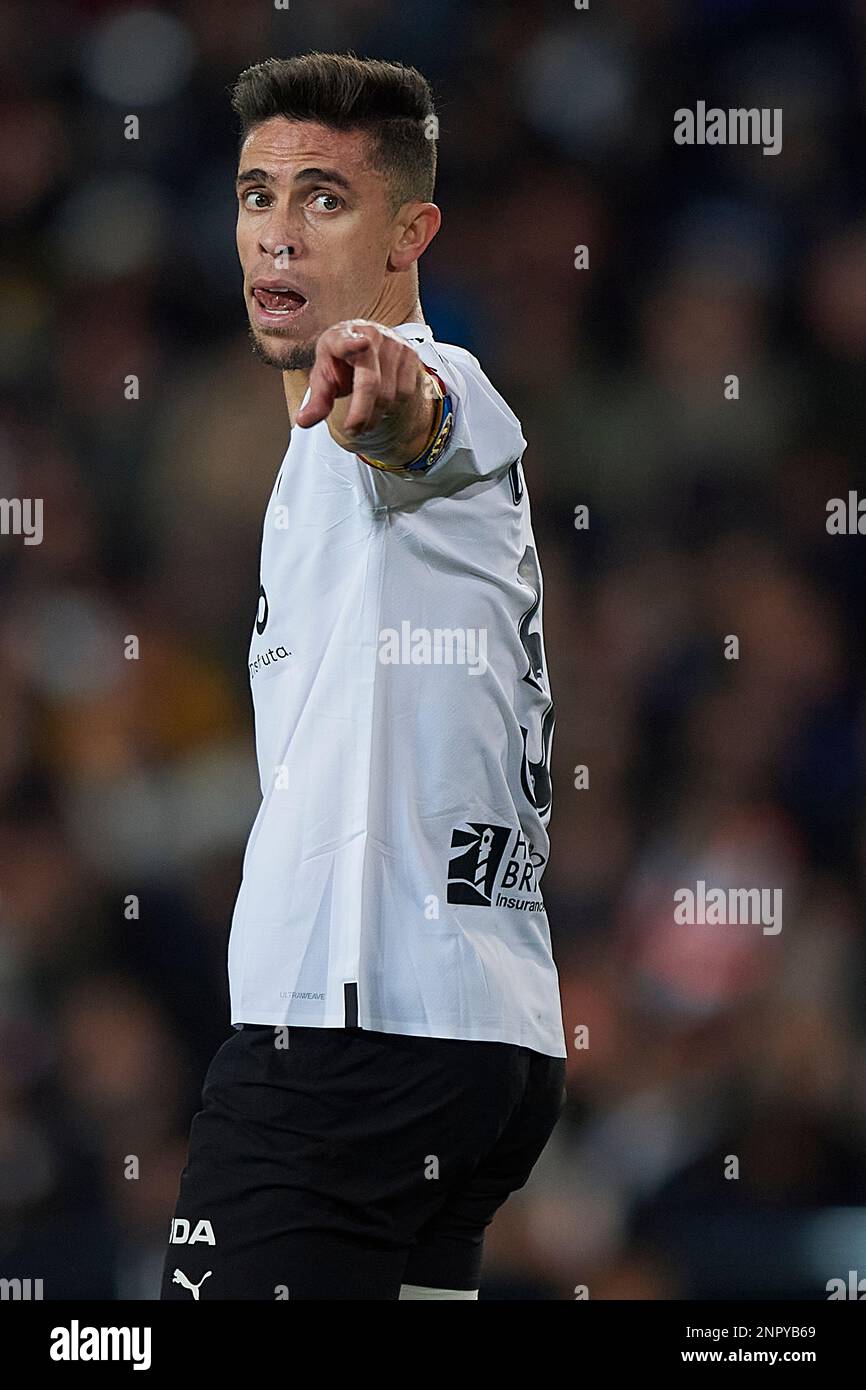 Gabriel Paulista of Valencia CF during the La Liga match between Valencia and Real Sociedad played at Mestalla Stadium on February 25 in Valencia, Spain. (Photo by PRESSIN) Stock Photo