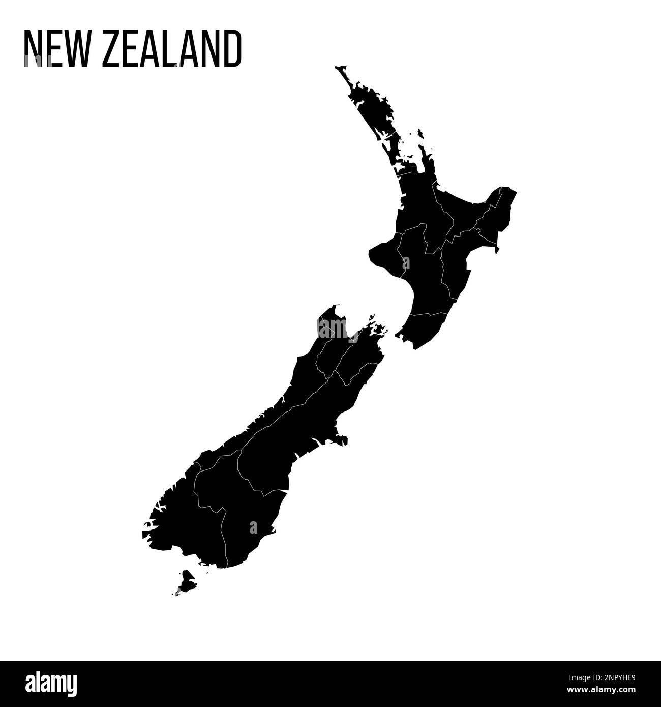 New Zealand political map of administrative divisions regions. Blank