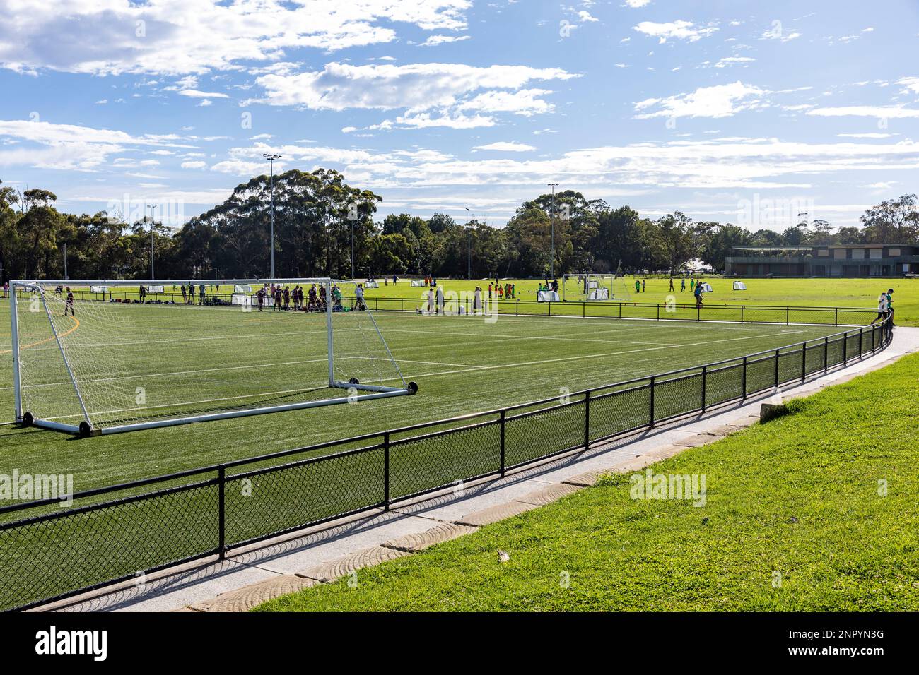 Australian sports football oval, the Lionel Watts sports field oval in Frenchs Forest,Sydney,NSW,Australia Stock Photo
