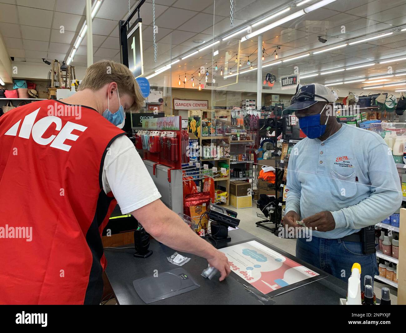 In this Thursday, June 4, 2020 photo, plexiglassinstalled to prevent