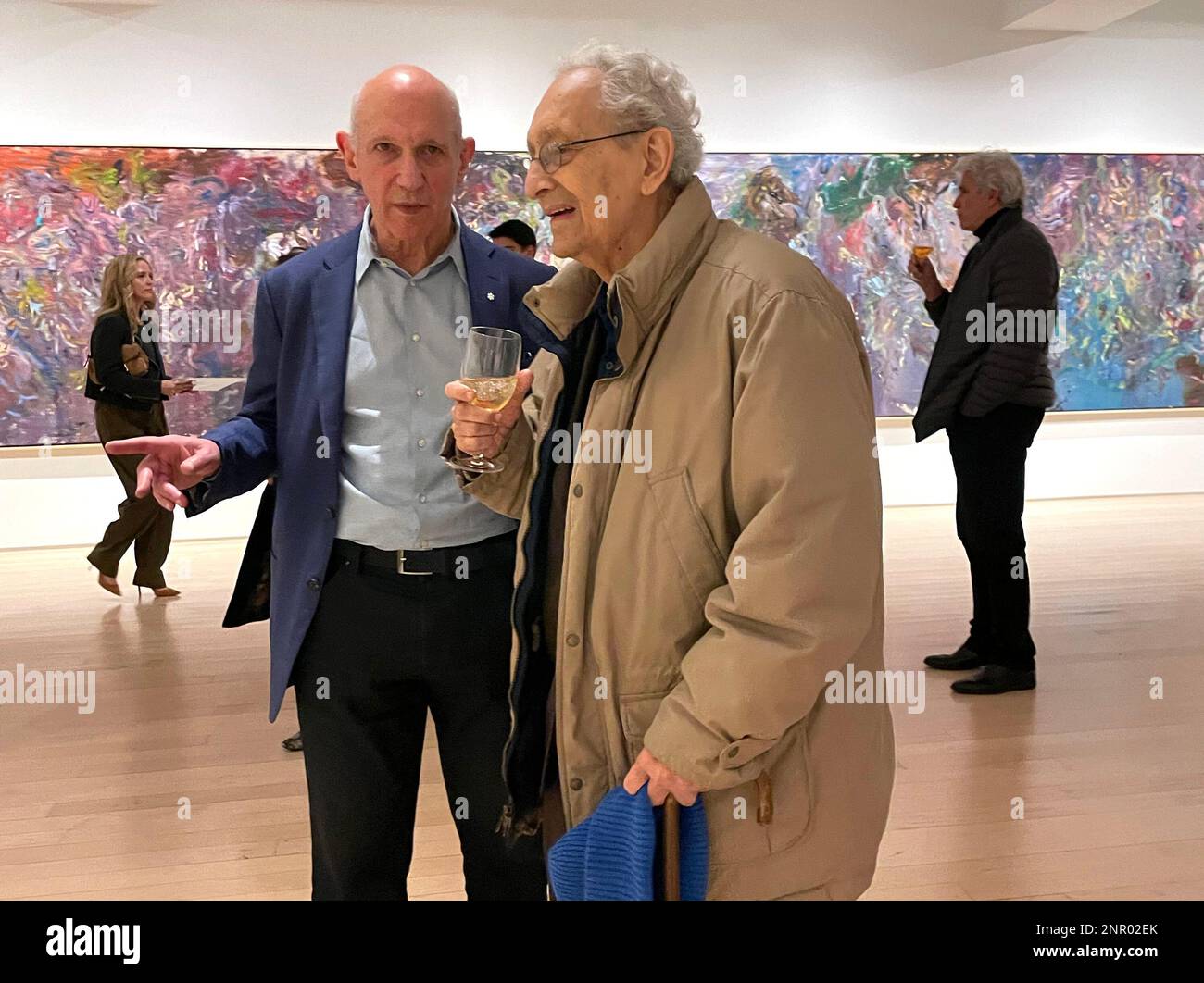 New York, USA. 25th Feb, 2023. Frank Stella, 86 American painter, sculptor and printmaker attends the opening reception of painter Larry Poons at the Yares Art gallery in Manhattan, New York City on February, 25, 2023. Photo by Louis Lanzano/Sipa USA Credit: Sipa USA/Alamy Live News Stock Photo