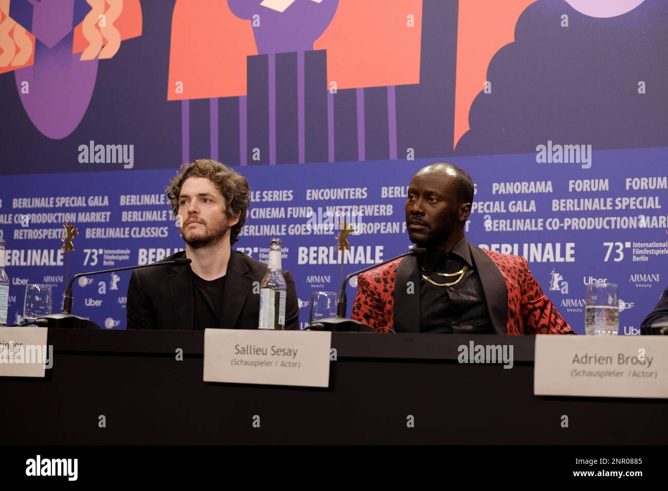 (L to R) Sierra Leone born actor Sallieu Sesay, US actor Adrien Brody, Australian actress Odessa Young, South African director John Trengove, US actor Stock Photo