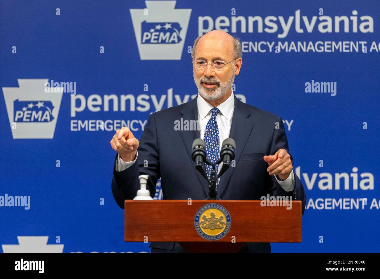 Pennsylvania Gov. Tom Wolf meets with the media at The Pennsylvania