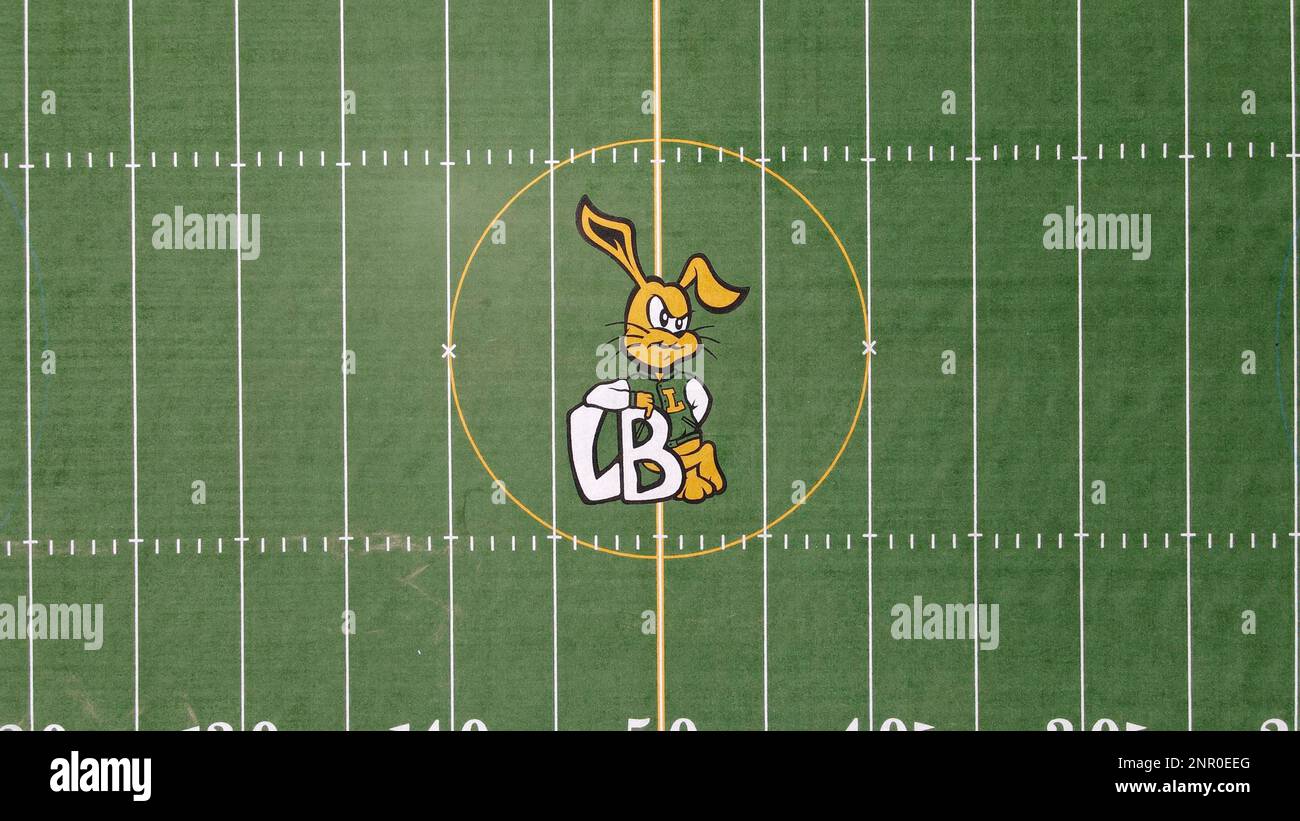 The Long Beach Poly High School Jackrabbits mascot at midfield of the ...
