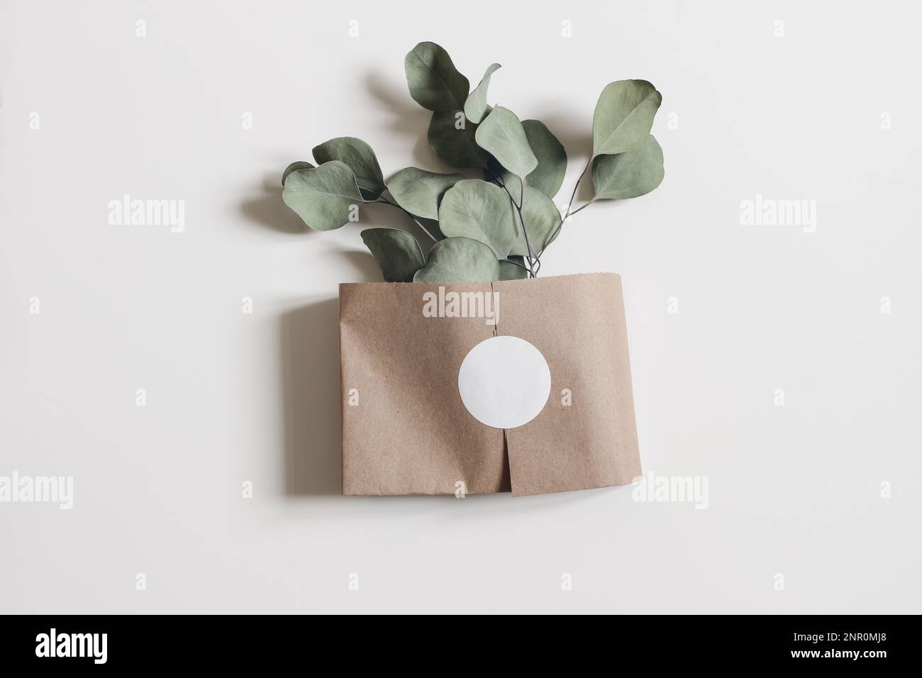 Craft paper belly band, sleeve with round sticker mockup isolated on