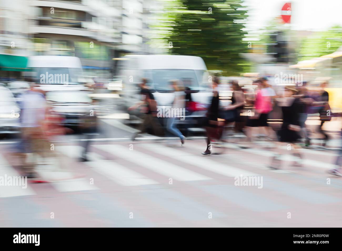 abstract picture with intentional motion blur of crowds of people ...