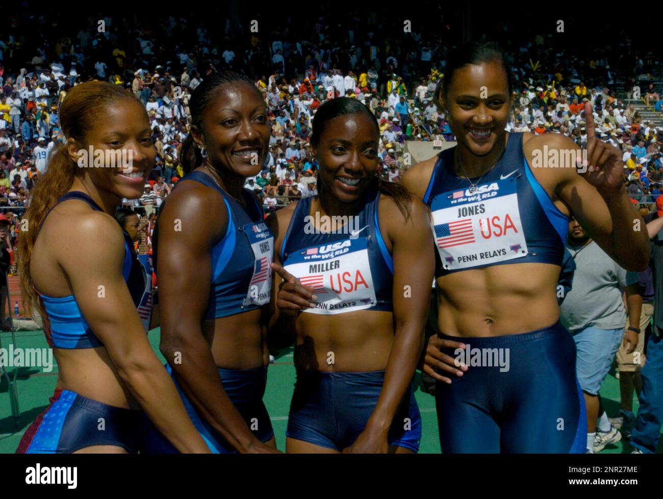 The USA Red women's 4 x 100-meter team (from left) of LaTasha Colander ...