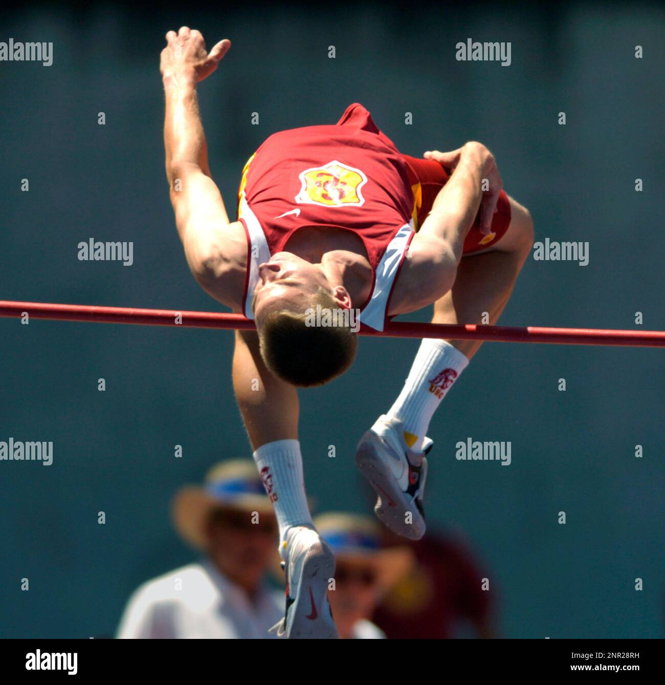 Jesse Williams of the University of Southern California wins the men's high jump at 73 (2.21m