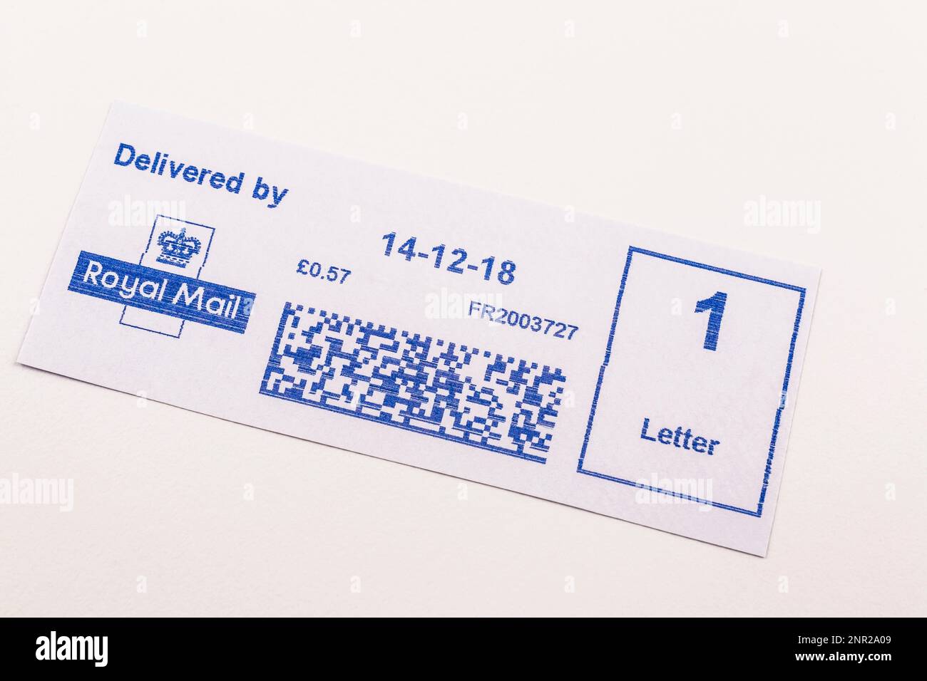 Blue royal mail postage label on white paper background stock photo alamy