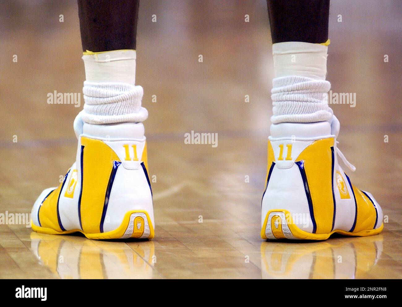 Detailed view of the Dada Supreme shoes of Los Angeles Lakers forward Karl  Malone during an NBA basketball game against the Denver Nuggets at the  Staples Center on Friday, Dec. 19, 2003
