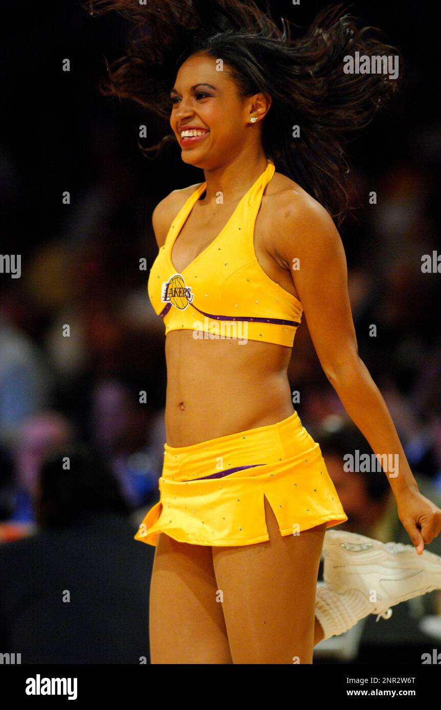 Los Angeles Laker girls cheerleader Amber Ory dances during an NBA  basketball game against the Sacramento Kings at the Staples Center on  Wednesday, March 24, 2004. (Kirby Lee via AP Stock Photo - Alamy